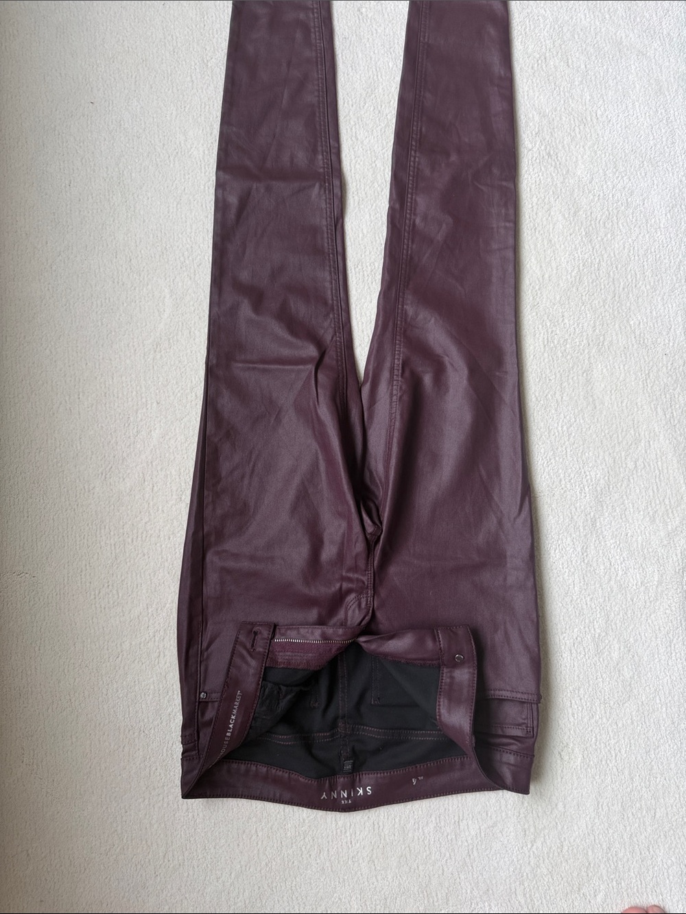 White House Black Market Women's Skinny Faux Leather Pants in Burgundy - Picture 1 of 4